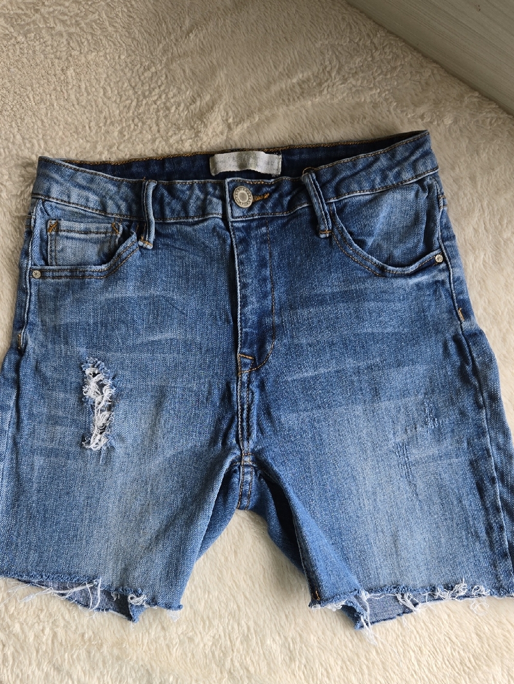 Women's Blue Distressed Denim Jean Shorts - Picture 3 of 7